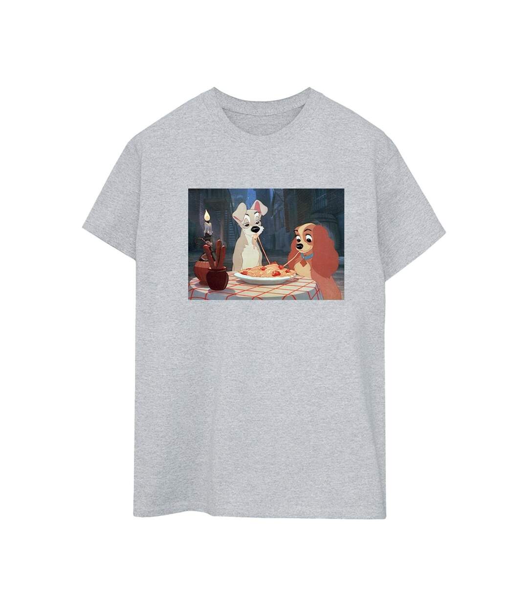 Disney Femme/Ladies Lady And The Tramp Photo Spaghetti Coton Boyfriend T-Shirt (Gris sportif) - UTBI30743-1