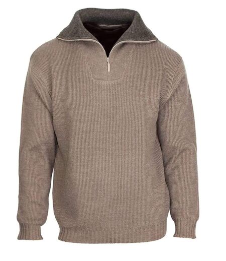 CHALLENGER PRIMO3 — Pull camionneur col camionneur beige/marron : chaleur et style authentique