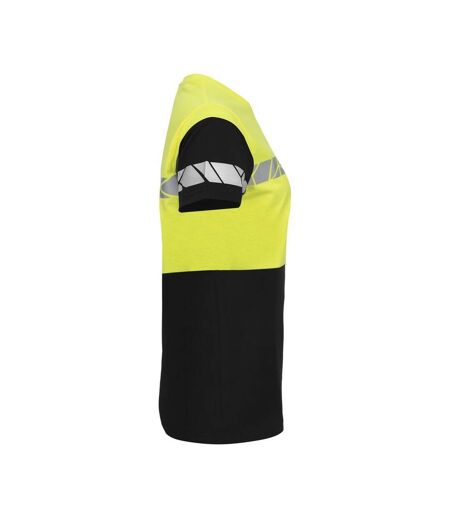 Womens/ladies Progression Hi-vis T-shirt Black Yellow Projob