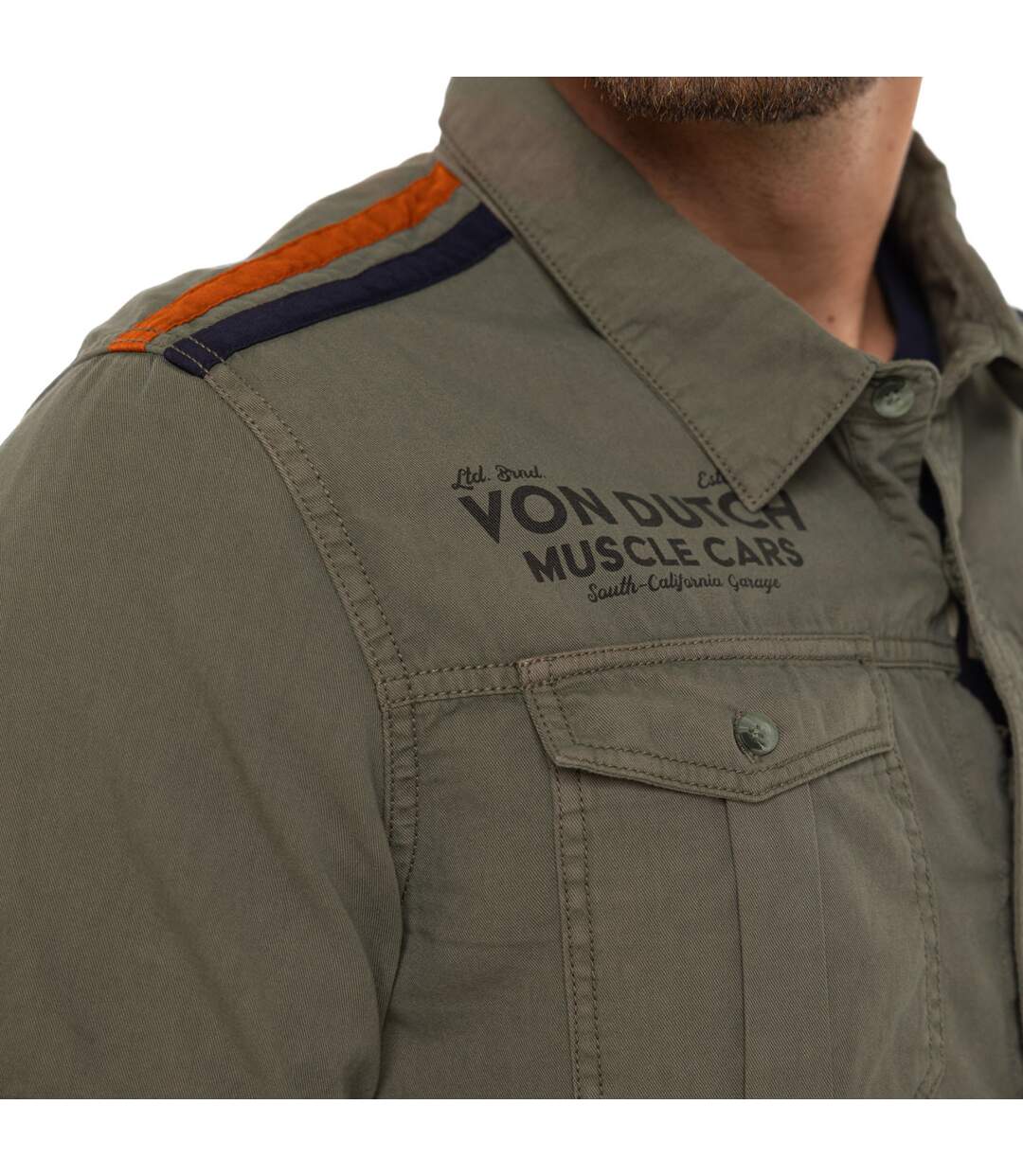 Chemise homme manches courtes en popeline avec patch et print Box Vondutch-3