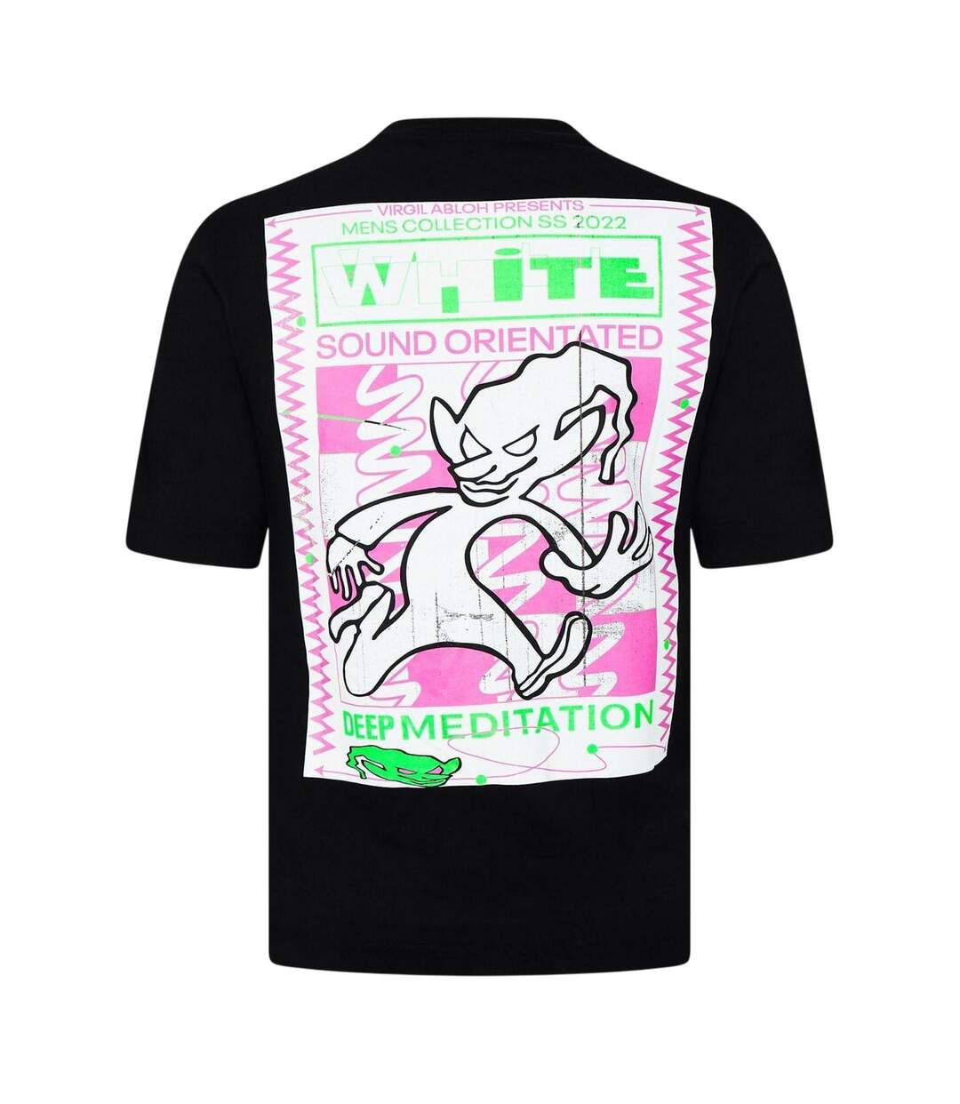 T-shirt Motif/style Génie Homme Noir Vert Fluo Off White-2