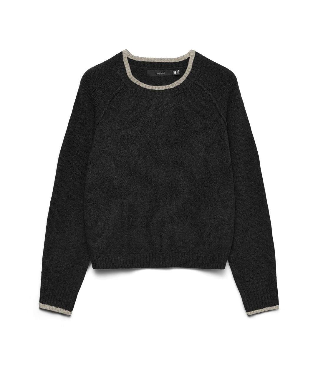 Pull noir/beige femme vero moda maquarius  raglan-1