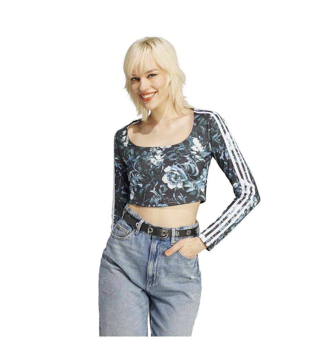 Blouse Manches Longues Motif/style Floral Femme Noir Adidas-1
