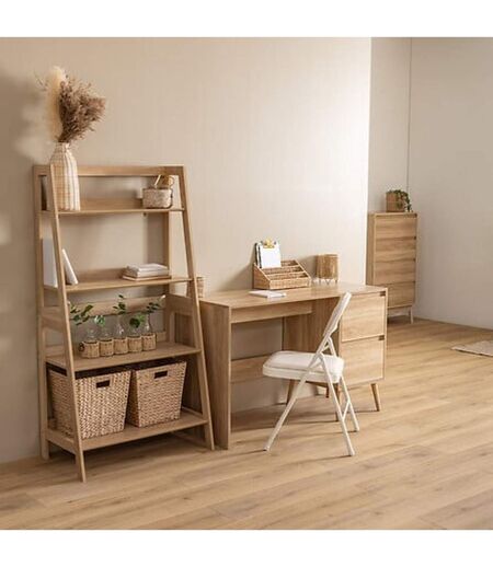 Bureau 2 tiroirs effet bois ABANA - Beige