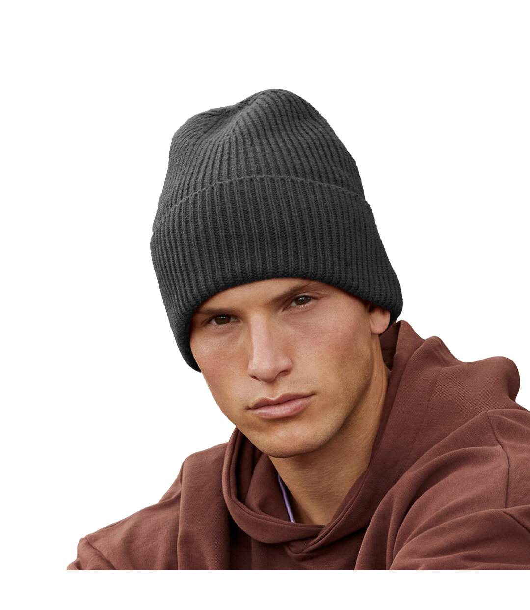 Unisex adult cuffed oversized beanie charcoal Beechfield-2