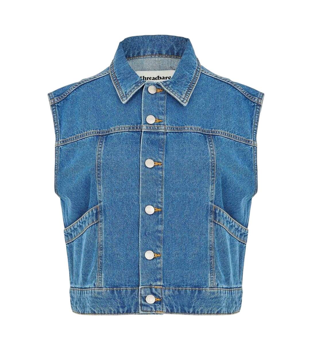 Womens/ladies Lucky Sleeveless Denim Jacket Mid Wash Threadbare-2