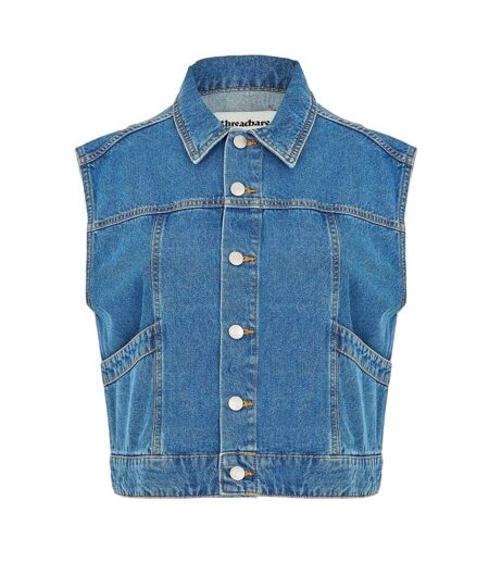 Womens/ladies Lucky Sleeveless Denim Jacket Mid Wash Threadbare