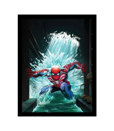 Spider-Man - Poster encadré WATER (Noir / Bleu / Rouge) (40 cm x 30 cm) - UTPM8517