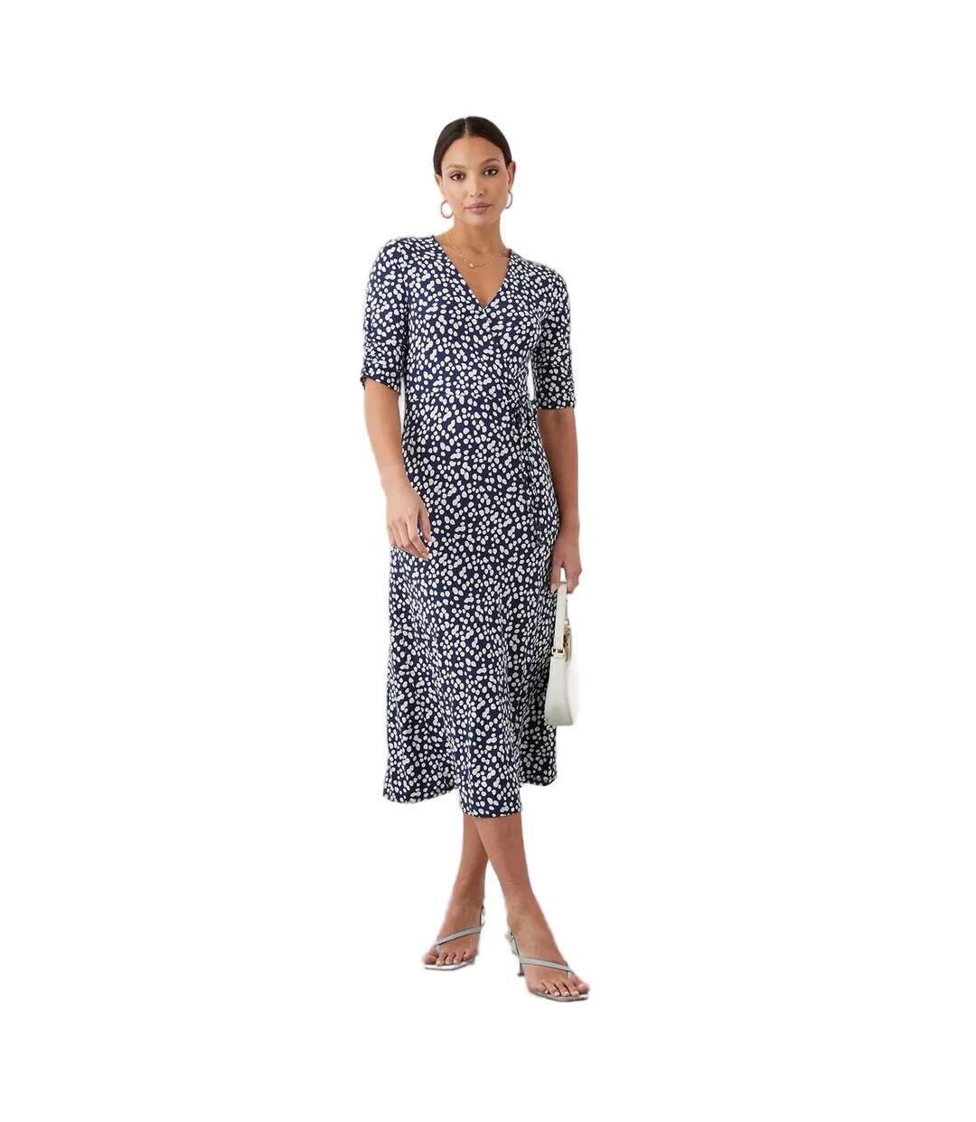 Womens/ladies spotted wrap midi dress navy Dorothy Perkins