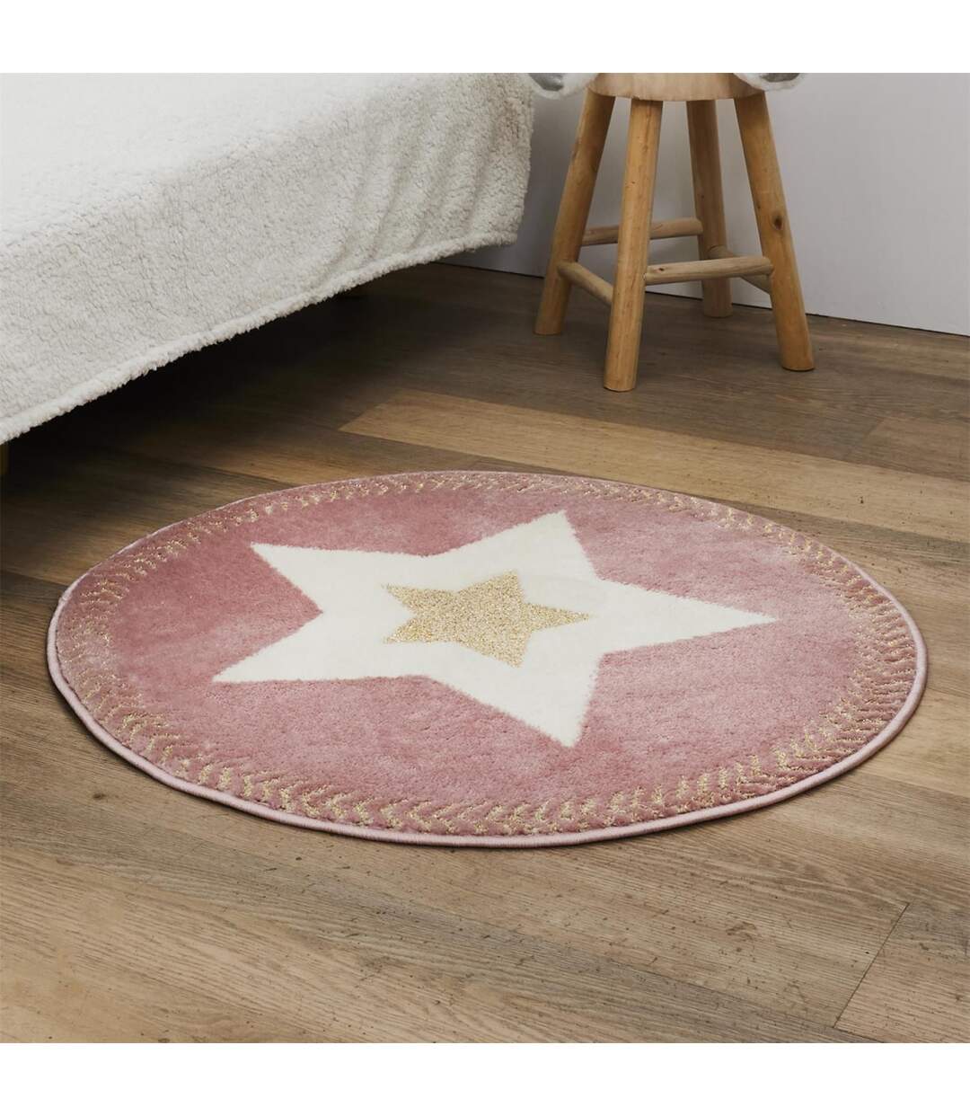 Tapis Rond Enfant Étoile Métallisée 80cm Rose-4