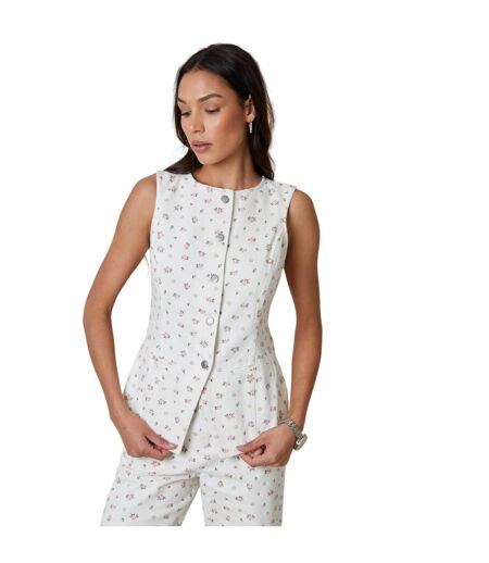 Débardeur Sans Manches Motif/style Floral Femme Blanc Imprimé Threadbare