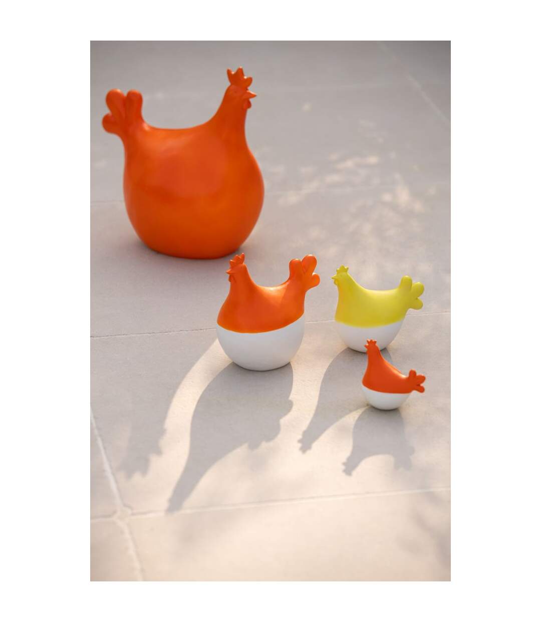 Lot de 3 Statuettes Coq Extérieur Alfredo 20cm Orange & Blanc-4