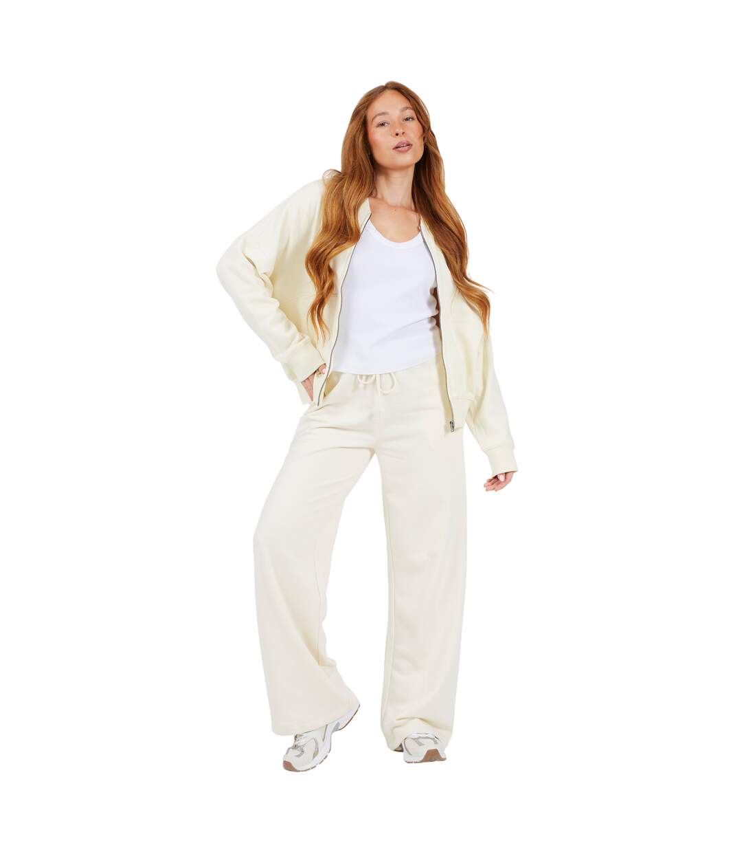 Womens/ladies Wide Leg Joggers Cream Brave Soul-4
