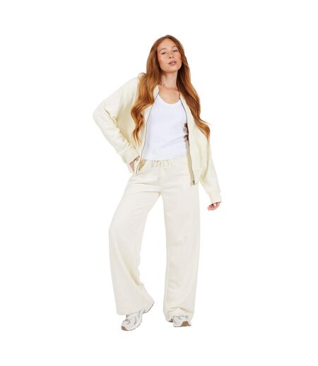 Womens/ladies Wide Leg Joggers Cream Brave Soul