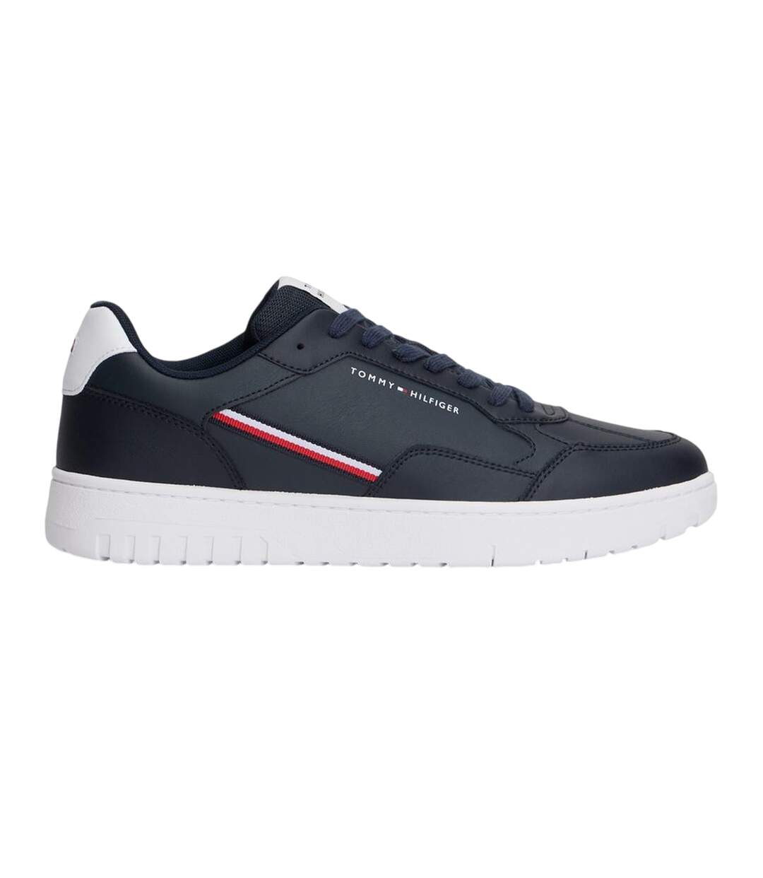 Mens Basket Stripe Leather Lace Up Trainers Desert Sky Tommy Hilfiger-1