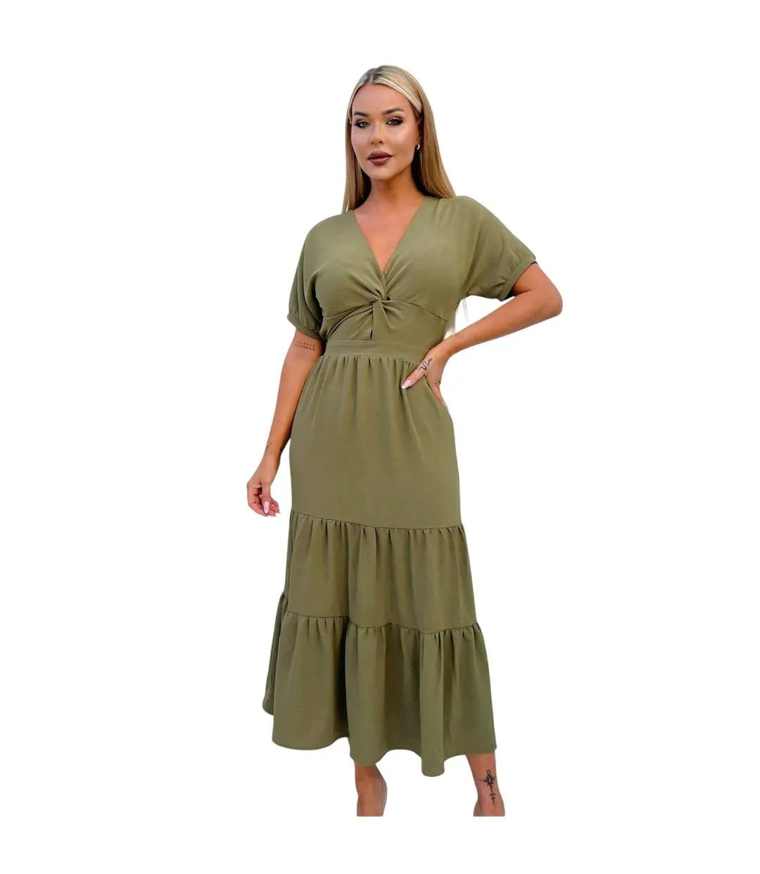 Womens/ladies Polyester Summer Maxi Dress Khaki Green AX Paris-2