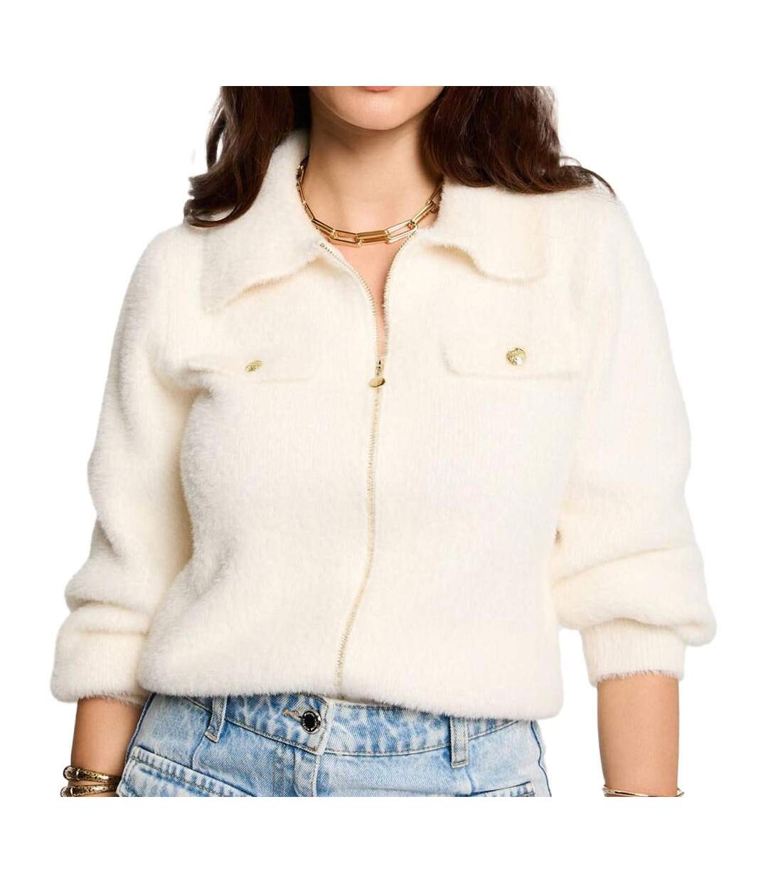 Gilet zippé blanc femme morgan domi-1