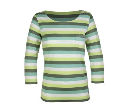 MAYFLOWER DIXIE2 - Tee-shirt manches 3/4 en coton rib : rayures blanc, aqua, kaki et vert