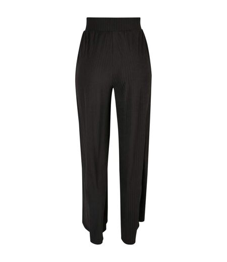 Womens/ladies Jersey Ribbed Wide Leg Trousers Black Urban Classics