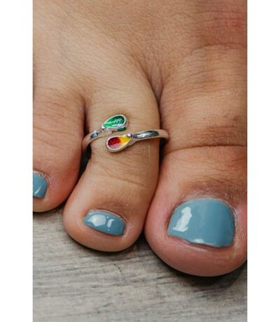 Pure Silver Colourful Floral Bohemian Midi Slim Beach Toe Ring