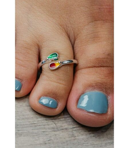 Pure Silver Colourful Floral Bohemian Midi Slim Beach Toe Ring