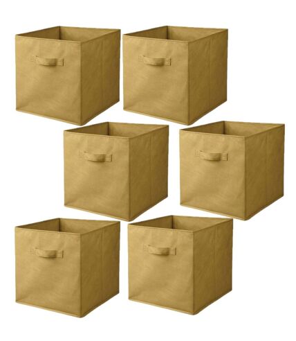 Lot de 6 cubes de rangement pliables en tissus avec poignée - 30x30x30cm - Jaune Ananas