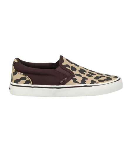 Womens/ladies Leopard Print Canvas Slip-on Trainers Brown SoulCal