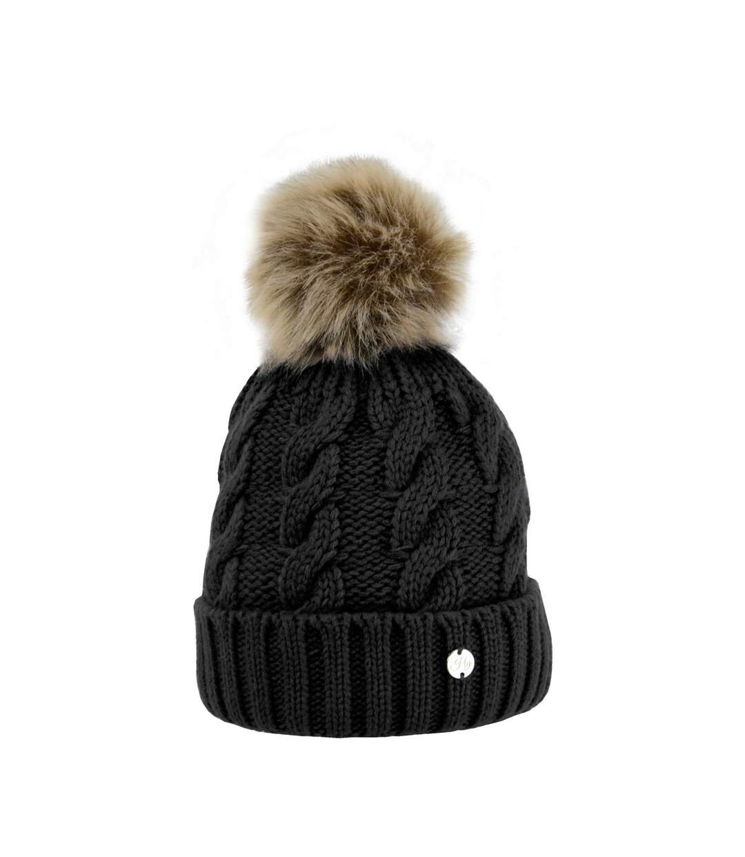 Unisex adult melrose cable knit bobble beanie black Hy-1