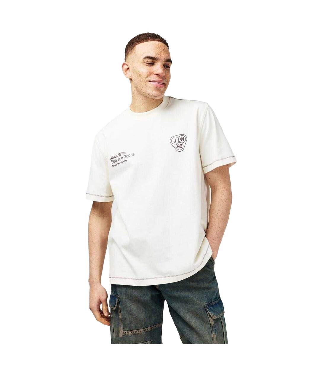 Mens Superior Crew Neck T-shirt Cream Jack Wills-4