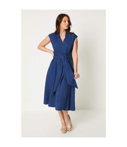 Principles Womens/Ladies Belted Linen Blend Midi Dress (Blue) - UTDH6686