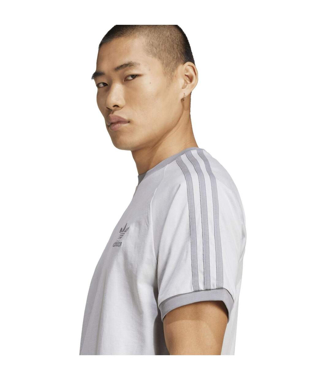 Mens 3 Stripes Cotton T-shirt Grey Adidas-3