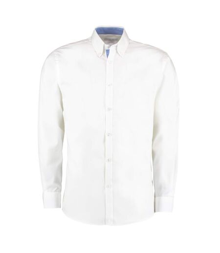 Chemise à manches longues homme blanc/bleu Kustom Kit