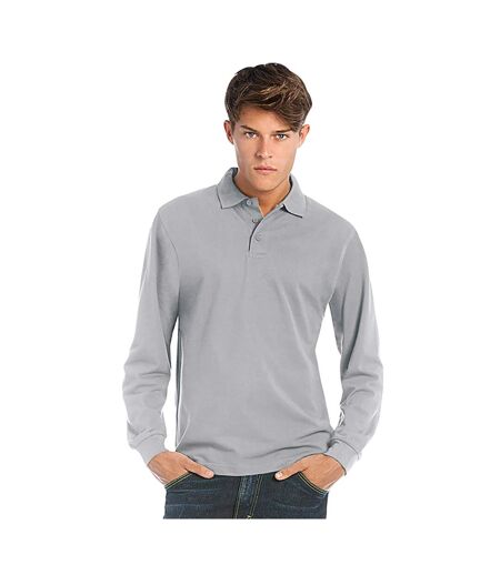B&C Mens Heavymill Cotton Long Sleeve Polo Shirt (Heather Grey)