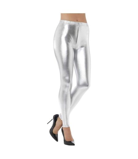 Womens/ladies 80s disco metallic leggings silver Smiffys