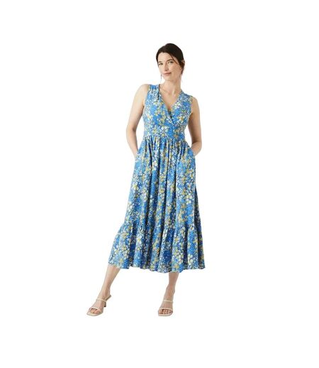 Maine Womens/Ladies Floral V Neck Midi Dress (Blue) - UTDH5992