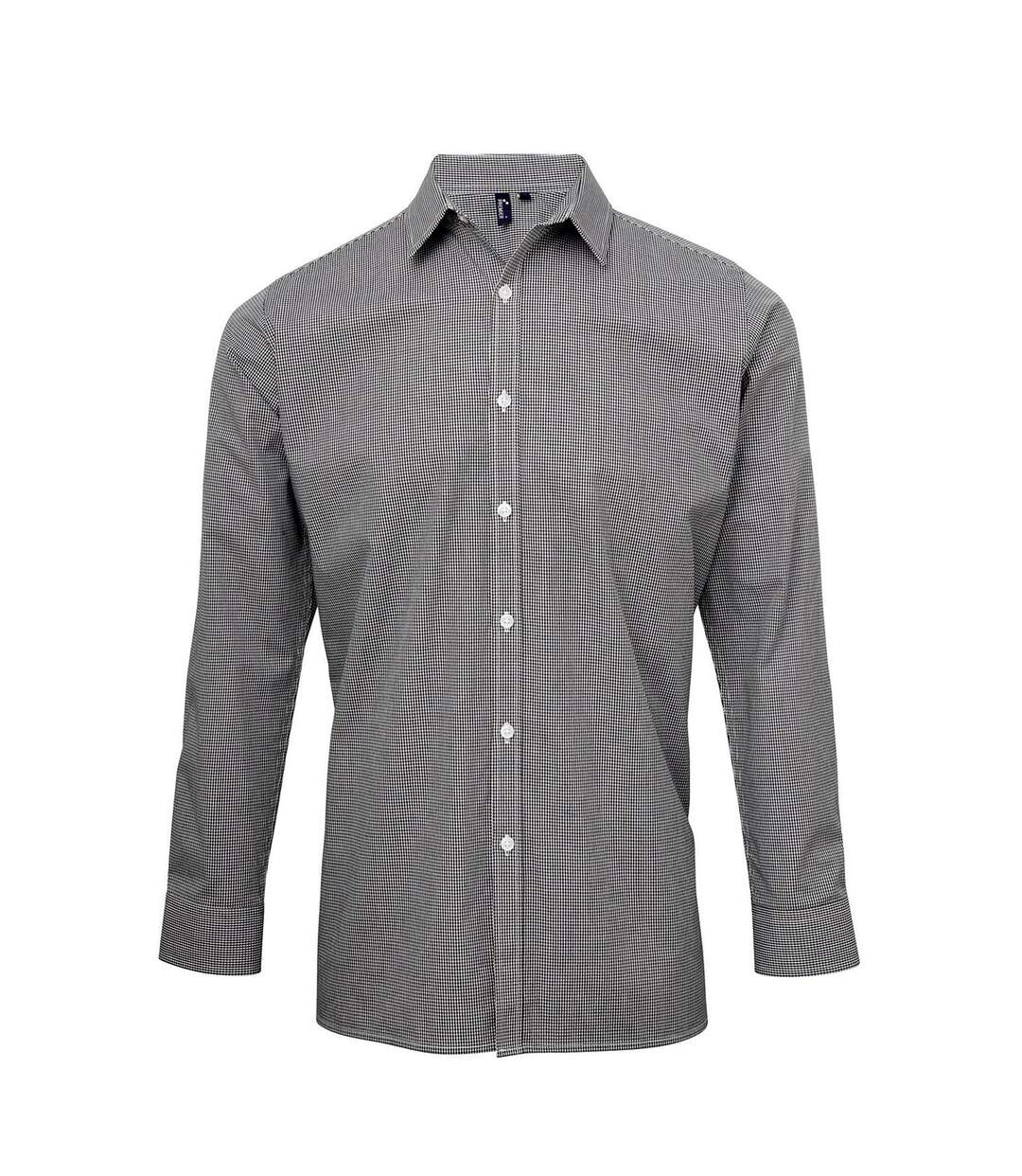 Mens gingham long-sleeved shirt black/white Premier