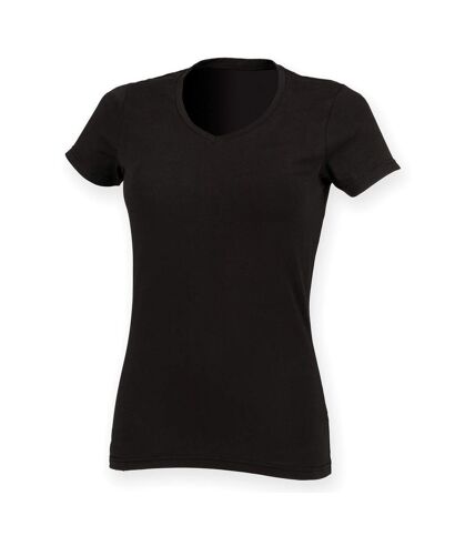 Skinni Fit Womens/Ladies Feel Good Stretch V Neck T-Shirt (Black)