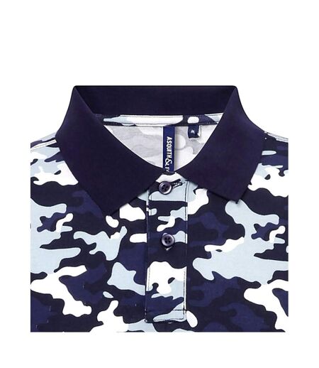 Asquith & Fox Mens Short Sleeve Camo Print Polo Shirt (Camo Blue)