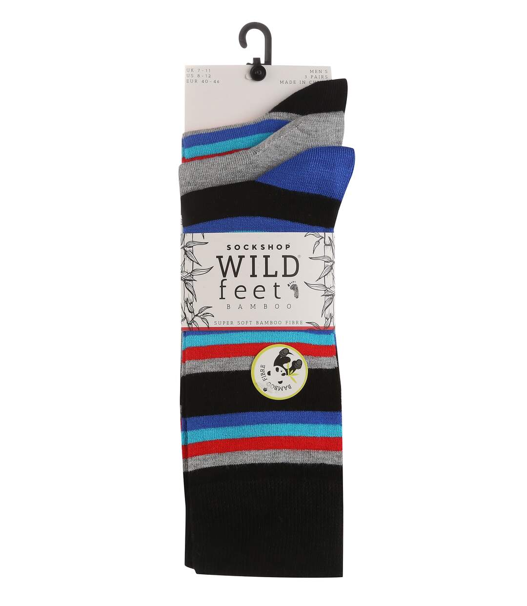 Wild Feet - 3 Paires Chaussettes Homme | Chaussettes Bambou Unies et Rayures