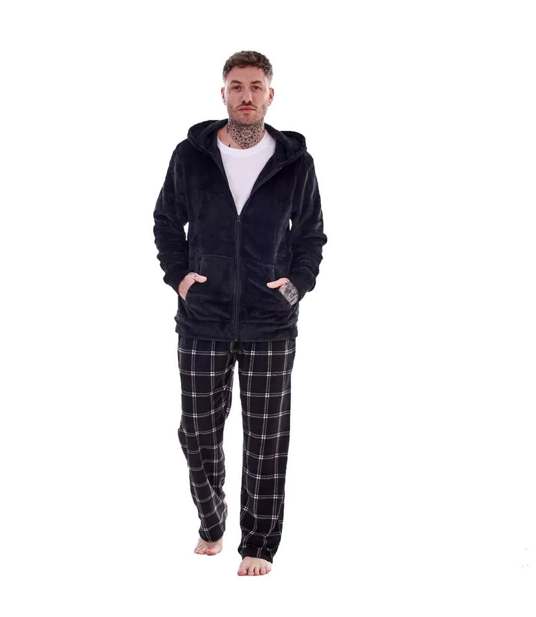 Ensemble De Pyjama Long Motif/style À Carreaux Homme Noir Keanu-1