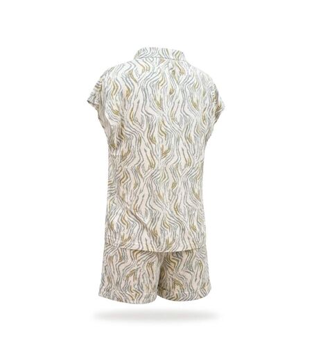 OZABI Pack 2 Pyjamas Courts Femme, Chemise Boutonnée et Short Imprimé Zébré