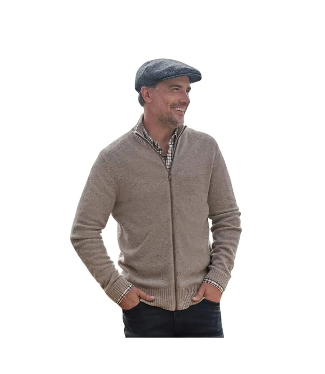 Mens Lincoln Lambswool Full Zip Cardigan Oat Marl WoolOvers-1