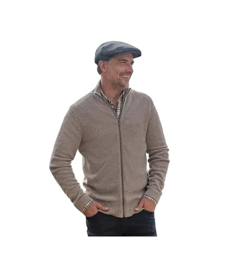 Mens Lincoln Lambswool Full Zip Cardigan Oat Marl WoolOvers