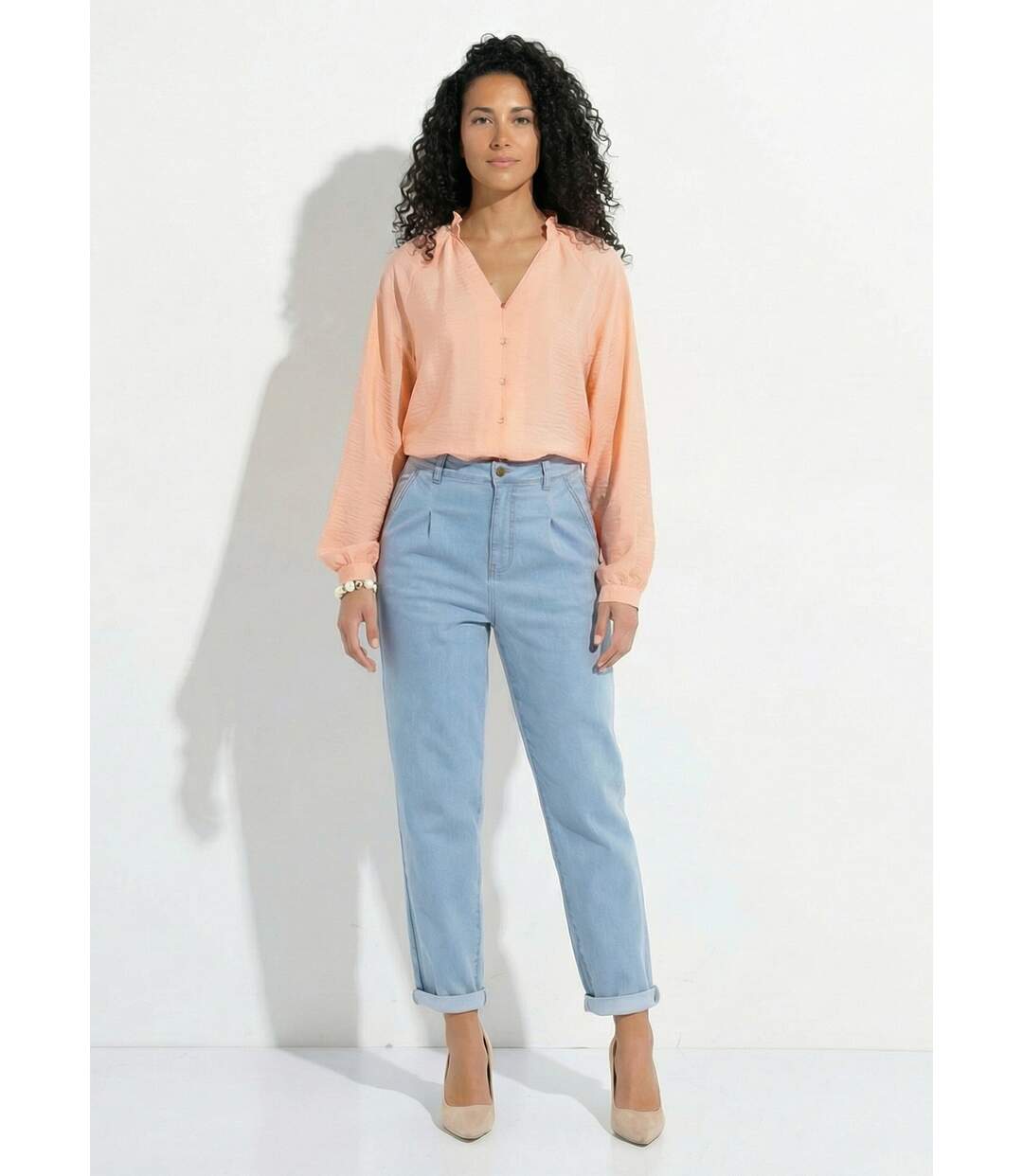 Chemisier raglan ample col V boutonné-3