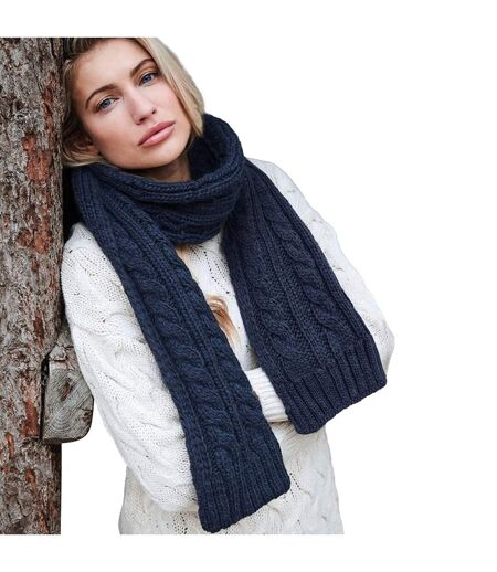 Cable knit melange scarf one size navy Beechfield