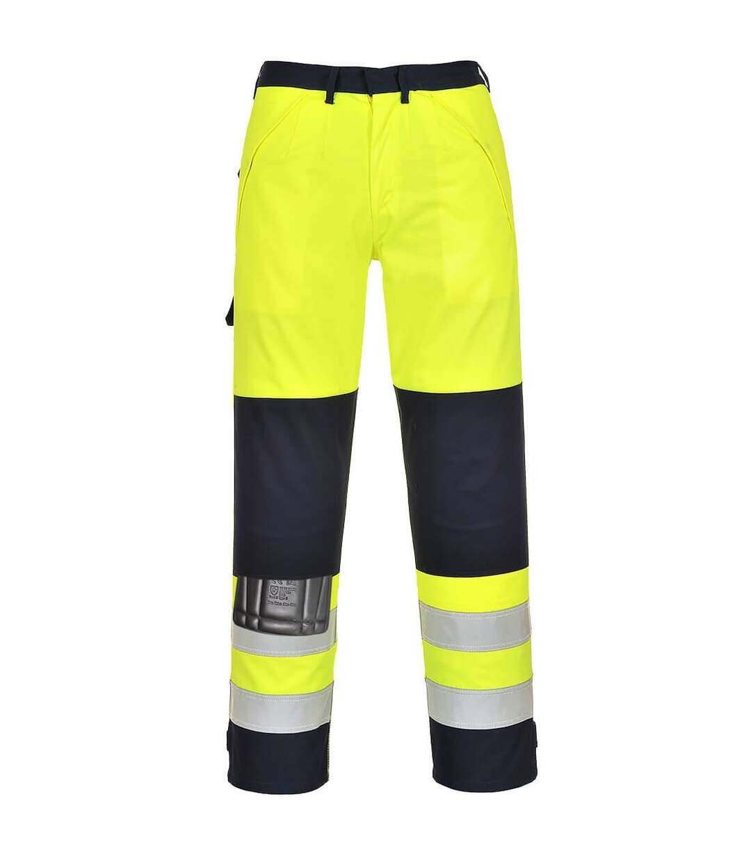 Mens hi-vis multi-norm trousers yellow/navy Portwest-1