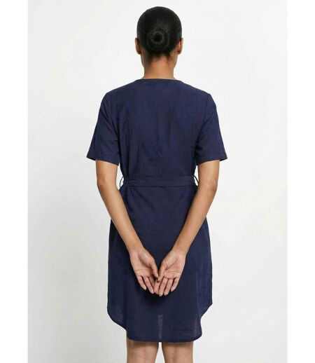 Robe chemisier col V, brodée feuillage
