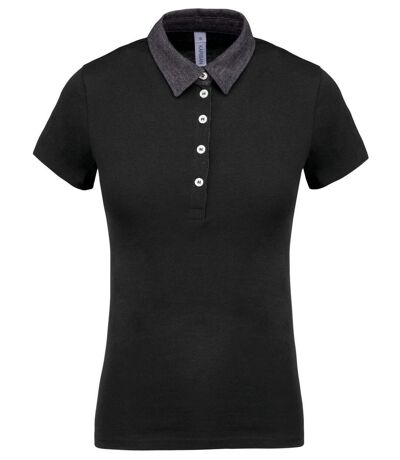 Polo bicolore pour femme - K261 - noir et gris