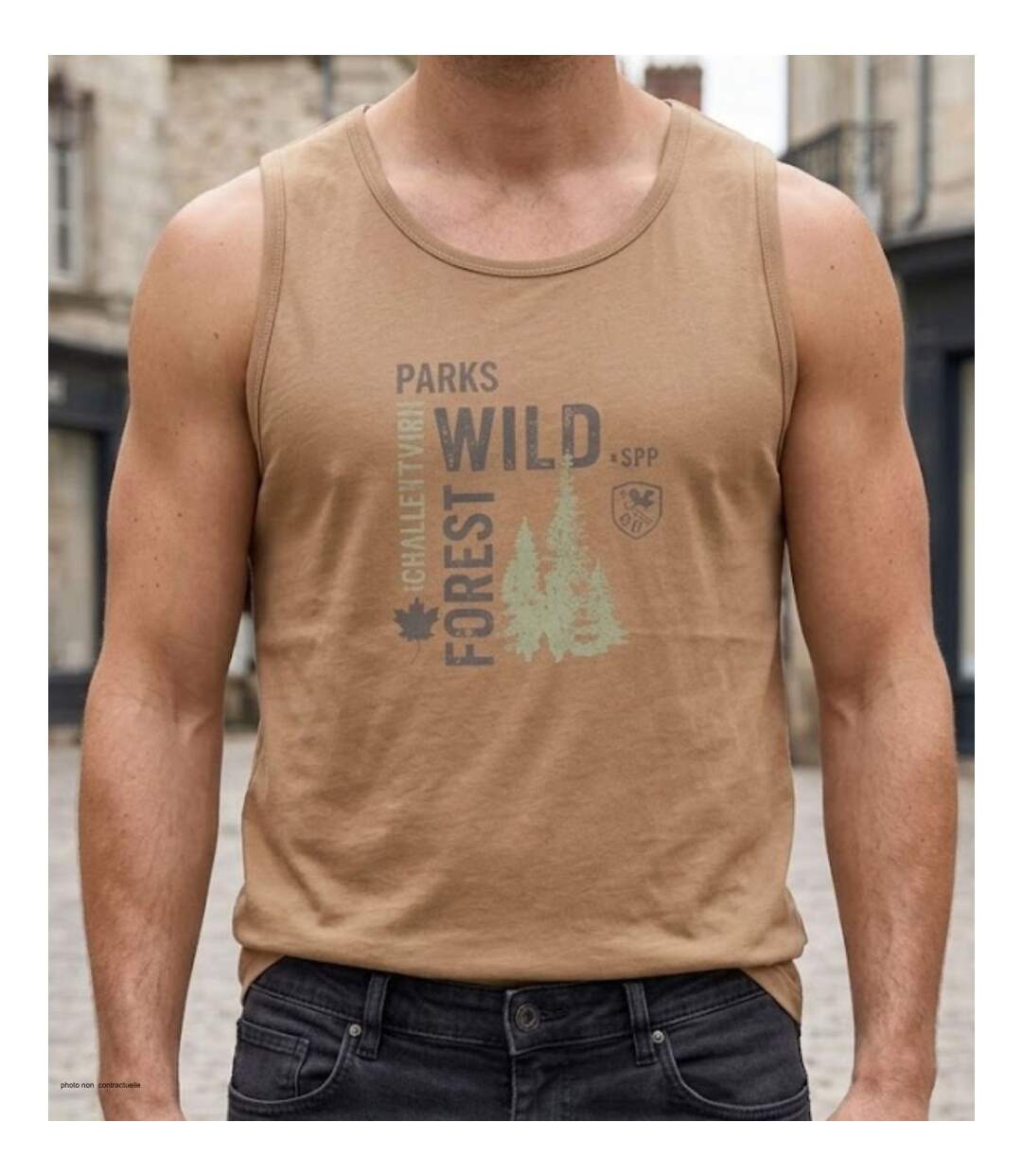 Débardeur homme Challenger SIG1 camel marron imprimé — Confort pur coton jersey-1