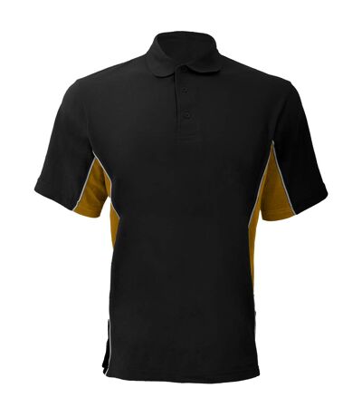 Gamegear® Mens Track Pique Short Sleeve Polo Shirt Top (Black/Gold/White) - UTBC412